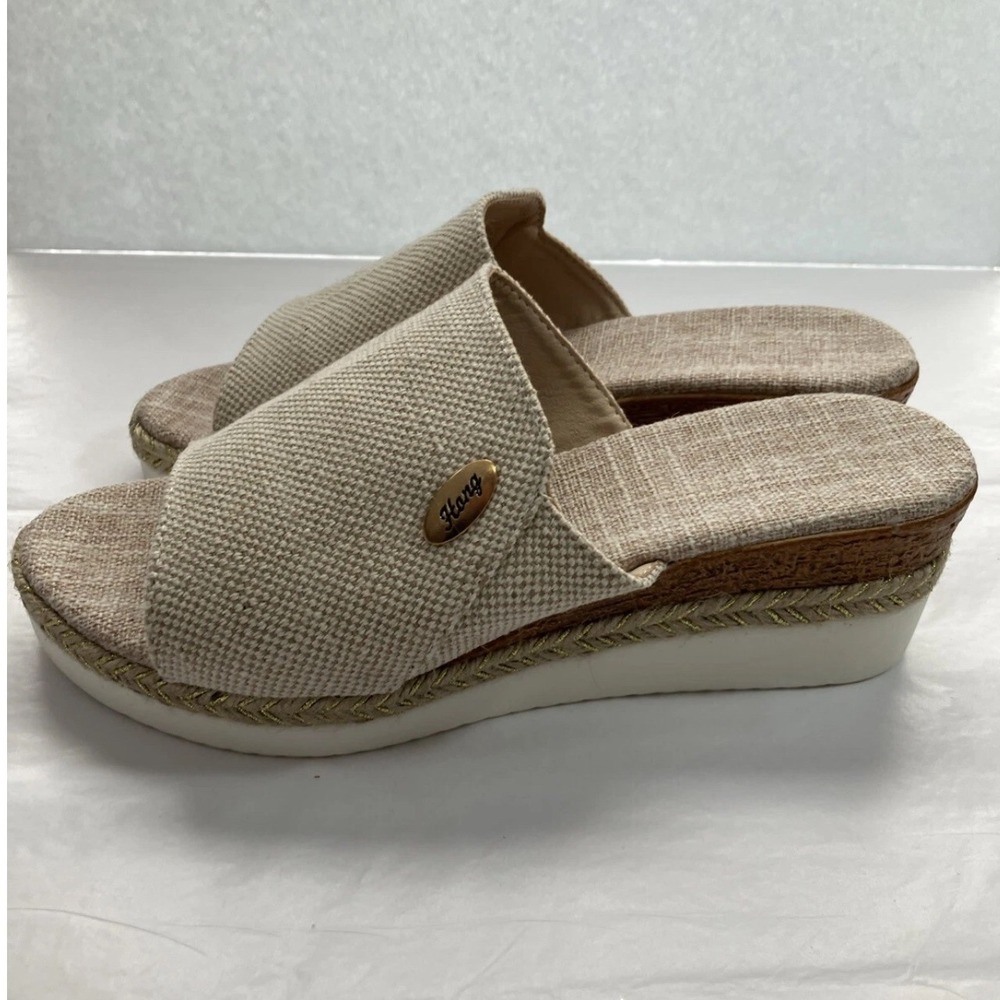 Hang slip on sandals women's beige wedge shoes size 42